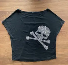 スカル　オフショルダー　半袖Ｔシャツ黒