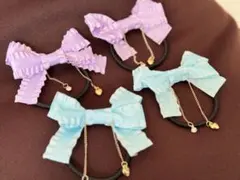 お子様用ヘアゴム 水色と紫色の2色セット チャーム付き