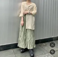 カスタネ ロングスカート ワッシャー加工 フレア　グリーン Fのサムネイル