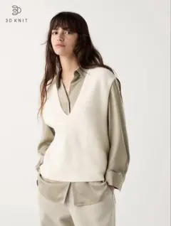 ユニクロ UNIQLO 3DスフレヤーンVネックベスト 新品タグ付 オフホワイト