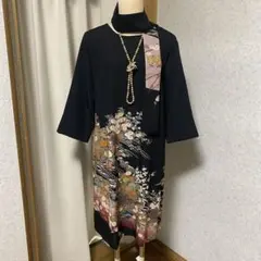 c*s様 《LL 95cm》 黒留袖リメイク 七分袖 チュニック ワンピースのサムネイル