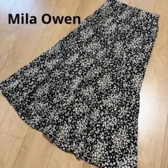 【美品】ミラオーウェンナローシルエットスカート花柄ブラックSサイズのサムネイル
