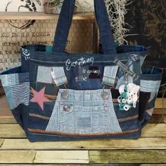 刺繍デニムバック No.698 デニムリメイク リメイクバック 刺繍バック