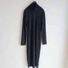 『H&M』エイチアンドエム（S）リブ ハイネック ロングワンピース 黒 新品タグ