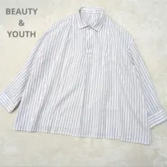 美品 BEAUTY&YOUTH 長袖 ストライプ リネン コットンプルオーバー