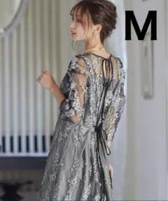 niana haremode 刺繍　レース　パーティードレス　グレー　ブラック