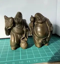 E壁 恵比寿様 大黒天様 一対 像 置物 縁起物 昭和レトロ 鉄製 鋳物