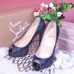 【美品】ルブタン Very Prive グリッター オープントゥ ハイヒール