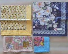 花柄と幾何学模様のハンカチ4枚セット