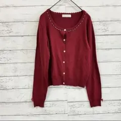 Prime Pattern ワインレッド カーディガン M 秋冬 上品 可愛い✨