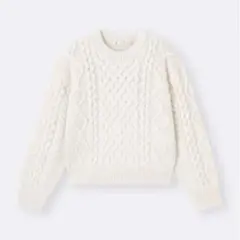 GU ホワイト ケーブルニットセーター Mサイズ