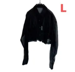 ［未使用］ レディース　シースルーブラッククロップドシャツ Lサイズ