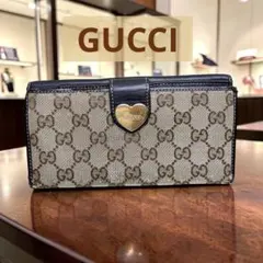 美品✨️グッチ 長財布 ラブリーハート GGキャンバス Wホック レザー 濃茶 美品✨️グッチ 長財布 GGキャンバス ラブリーハート Wホック レザー