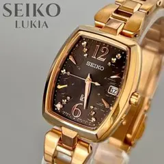 【稼働品】SEIKO ルキア 電波ソーラー 1Pダイヤ トノー ゴールド