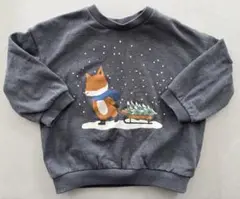 H&M キツネイラスト トレーナー 90cm 95cm グレー