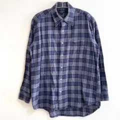 バーバリーロンドン 長袖 チェック シャツ S 紺 青 刺繍 ロゴ ノバチェック