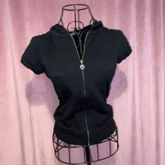 ハートチャーム　半袖ジップアップパーカー　平成ギャルy2k 00s グランジ