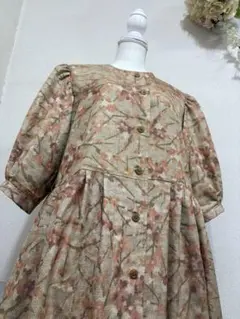 着物リメイク　ワンピース　前開き　羽織　春　花柄紬　ふっくら袖　可愛い　W12