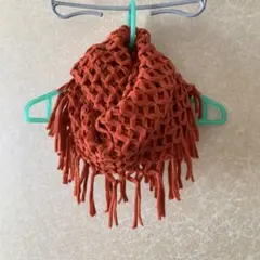 ハートマーケット フリンジマフラー スヌード　オレンジ 編み込み フリンジ