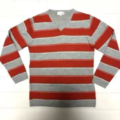 グリーンレーベルリラクシング ボーダー Vネックセーター M ウール100%