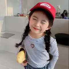 【新品未使用】ハートカットボーダー長袖トップス 100サイズ