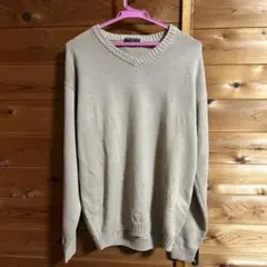 オールドユニクロ　ベージュ Vネックニット Lサイズ　OLD UNIQLO
