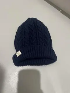 ネイビー ケーブル編み ニット帽 フリーサイズ