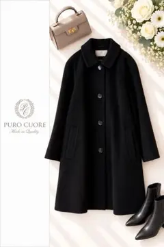 PURO CUORE ロングコート 黒 9号 高級 上品