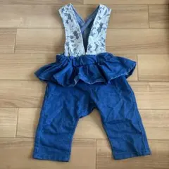 デニムブルー フリル付きオーバーオール サイズ80