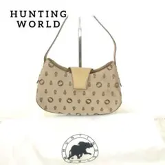 ハンティング ワールド　ハンド バック　ロゴ　ベージュ　レザー　キャンバス