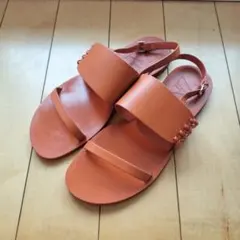 ZARA 38 レザー調フラットサンダル ブラウン キャメル