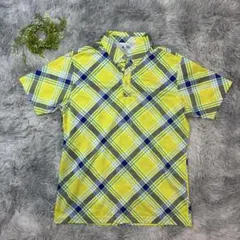 adidas ゴルフシャツ L/G イエロー チェック柄