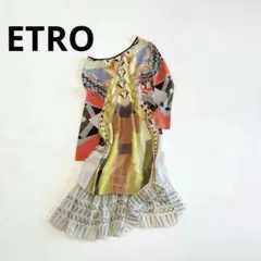 良品⭐️ETRO エトロ　長袖ワンピース シルク混　フレア　バックオープン　総柄のサムネイル