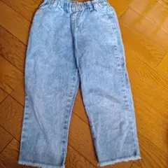 ライトブルー フリンジ裾 ストレートパンツ 110cm