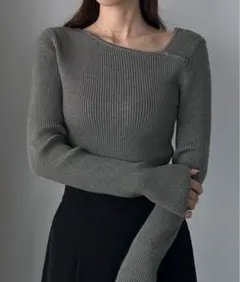 Louere ルエレ アシメネックリブニット チャコール