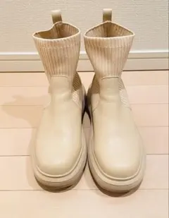 ジーナシス　ニットゴアアツゾコブーツ　JEANASIS 厚底ブーツ　ベージュ