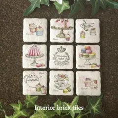 レンガ調タイル(野菜 小動物)デコパージュ　うさぎ　ペット　キッチンタイル レンガ調タイル（うさぎ）デコパージュ ラビット うさぎ雑貨 北欧