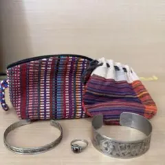 【5点セット】ネパール エスニック バングル リング ポーチ まとめ売り