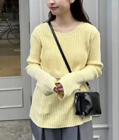 Kastane ケミカルリブ2WAYニット　イエロー