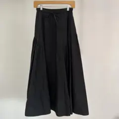 ロングフレアスカート ブラック ウエスト紐付き