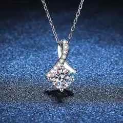 【最高品質】1ct. モアサナイト ネックレス　リボン プラチナ