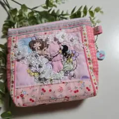 プレシャスモーメントパッチワークマチ付きポーチ ハンドメイド  ヴィンテージ