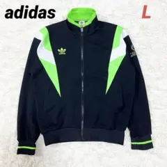 希少✨90s アディダス デサント トラックジャケット 黒×ライムグリーン L