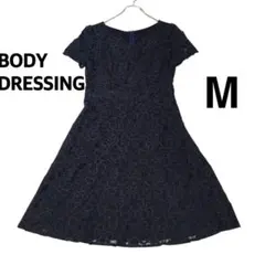 プロポーションボディドレッシング　レースフレアワンピース　ネイビー　サイズM