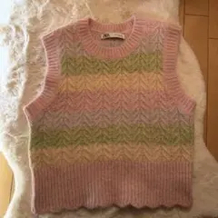 希少 美品 ZARA パステルカラー半袖ニットベスト 春 M