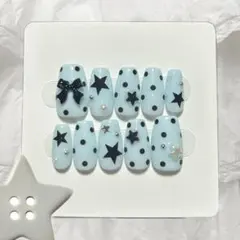 ネイルチップ つけ爪 韓国 ドット リボン 星 ウィッシュコア バレエコア