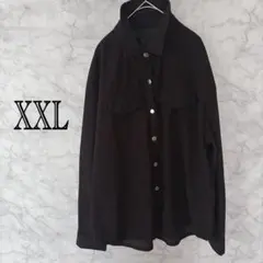 ブラック コーデュロイ風 シャツジャケット ロング丈 XXL オーバーサイズ