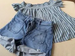 アメリカンイーグル　ショーパン　オフショルトップスセット