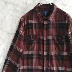 ★1977　GEORGE　長袖ネルシャツ　L　赤茶　チェック　US古着