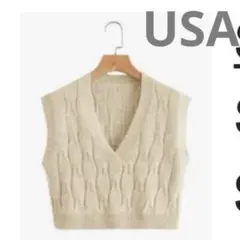 アイボリー Vネック ニットベスト2191